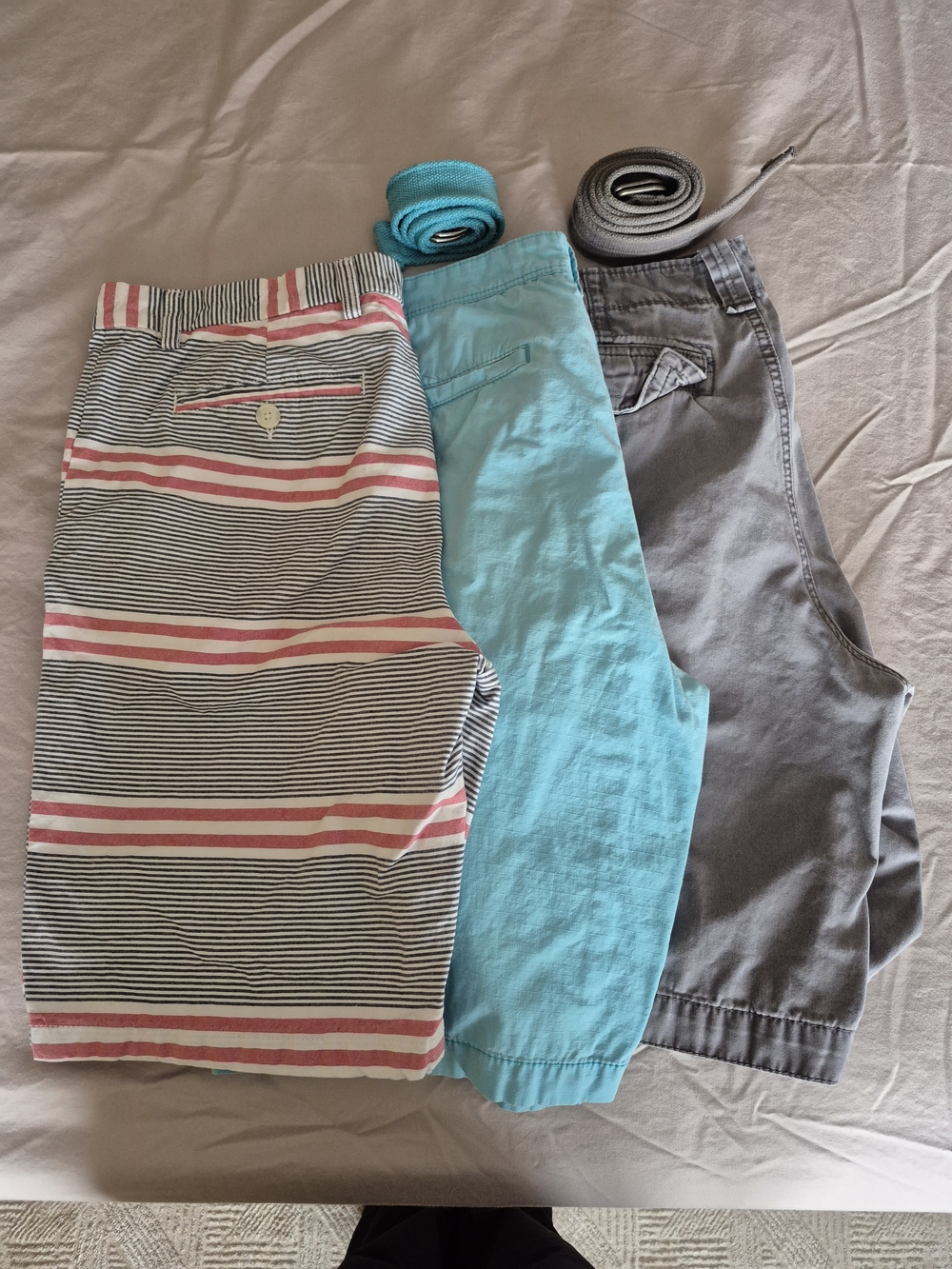 3 pairs of Casual Chino Shorts - Blue, Gray & Striped